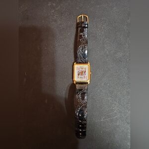 Womens Vtg ORYX King Of Diamonds Quartz Tank Watch W/ Black Genuine Leather Band